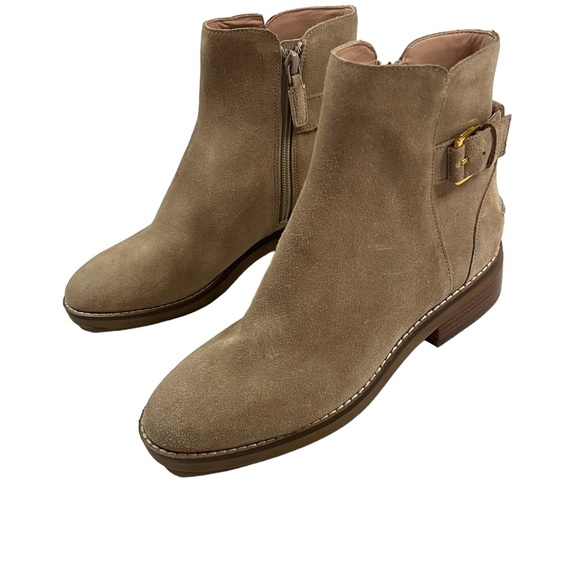 Cole Haan Size 7B Tan Sand Suede Leather Hampshire Buckle Bootie - Picture 4 of 14